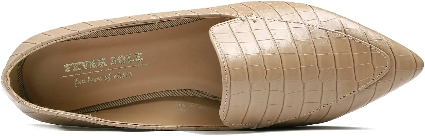 FEVERSOLE Women's Loafer Flat Pointed Fashion Slip On Comfort Driving Office Shoes