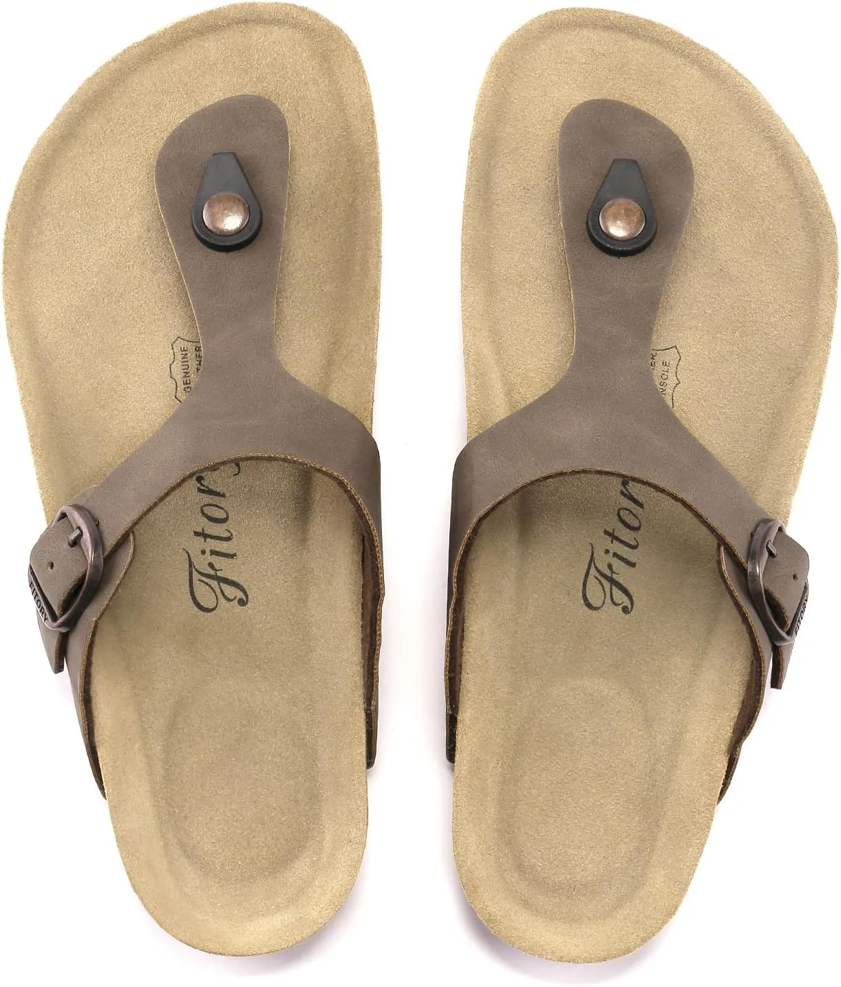 FITORY Women's Thong Slide Sandal with Cork Footbed, Arch Support Flat Sandals for Summer