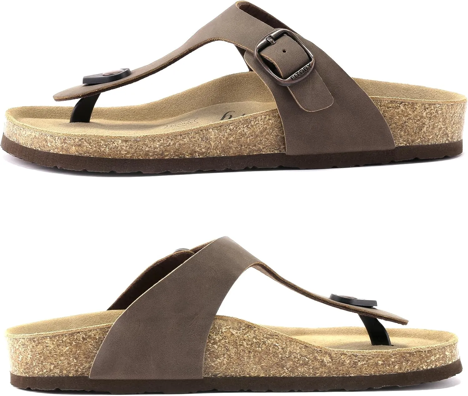 FITORY Women's Thong Slide Sandal with Cork Footbed, Arch Support Flat Sandals for Summer