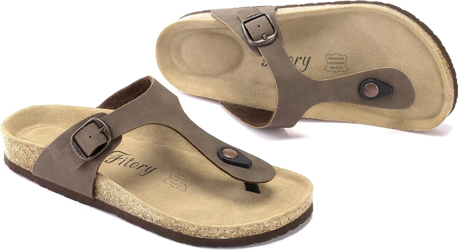 FITORY Women's Thong Slide Sandal with Cork Footbed, Arch Support Flat Sandals for Summer