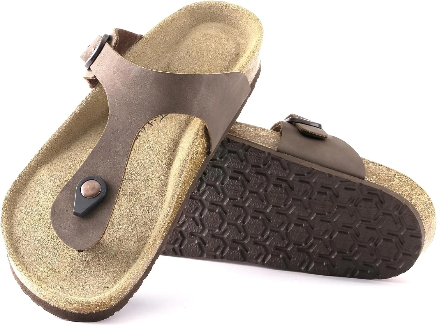 FITORY Women's Thong Slide Sandal with Cork Footbed, Arch Support Flat Sandals for Summer