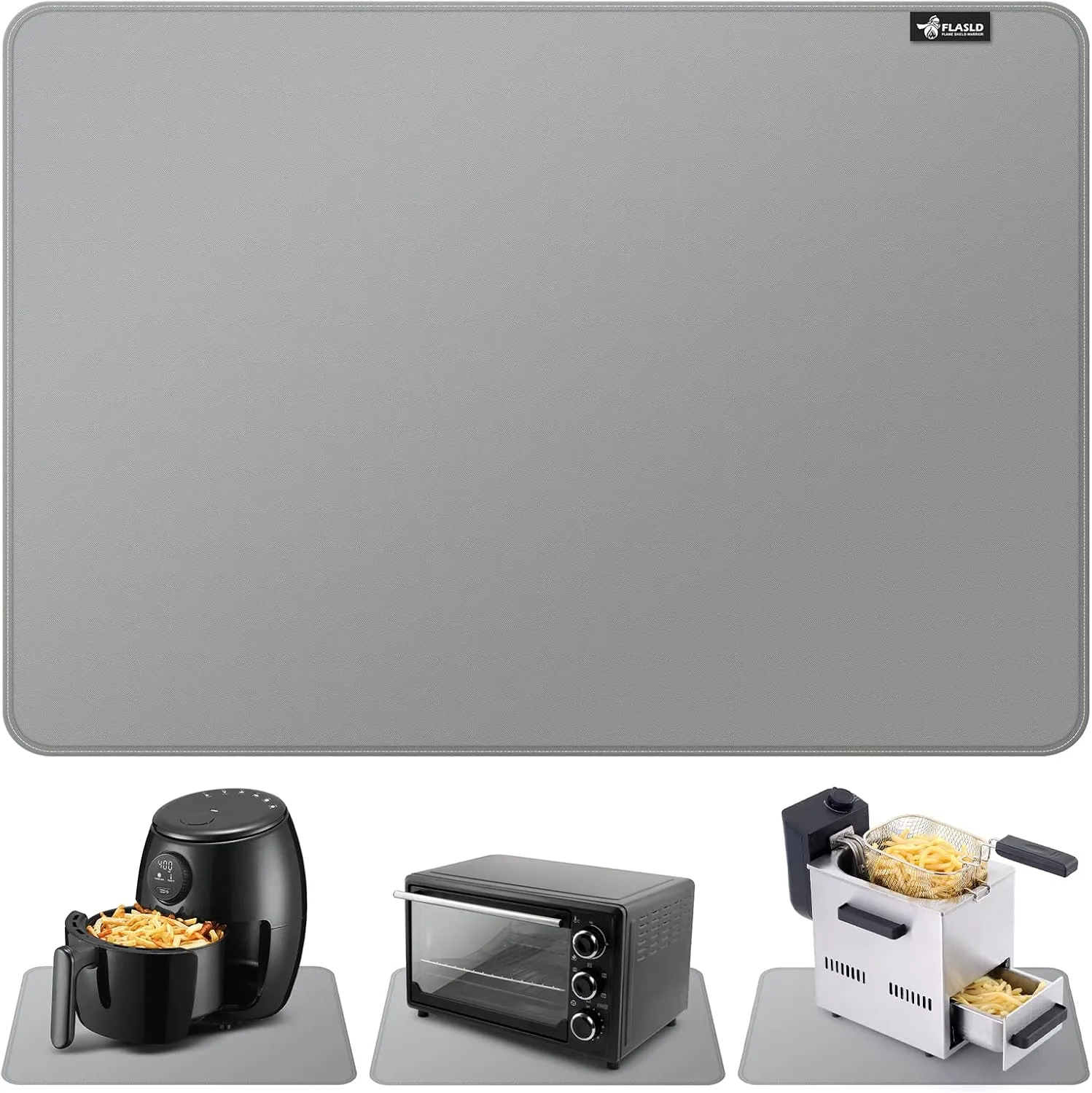 FLASLD Heat Resistant Mat for Air Fryer Site on, Fireproof Silicone Mats for Kitchen Counter, Countertop Protector, No-slip and Waterproof (16"X24", Gray)