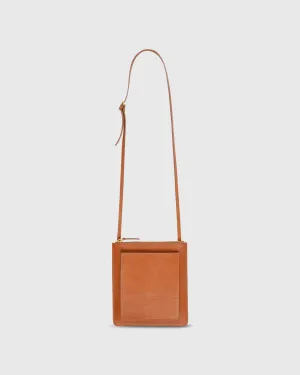 Flat Crossbody Pouch Bag in Natural Leather