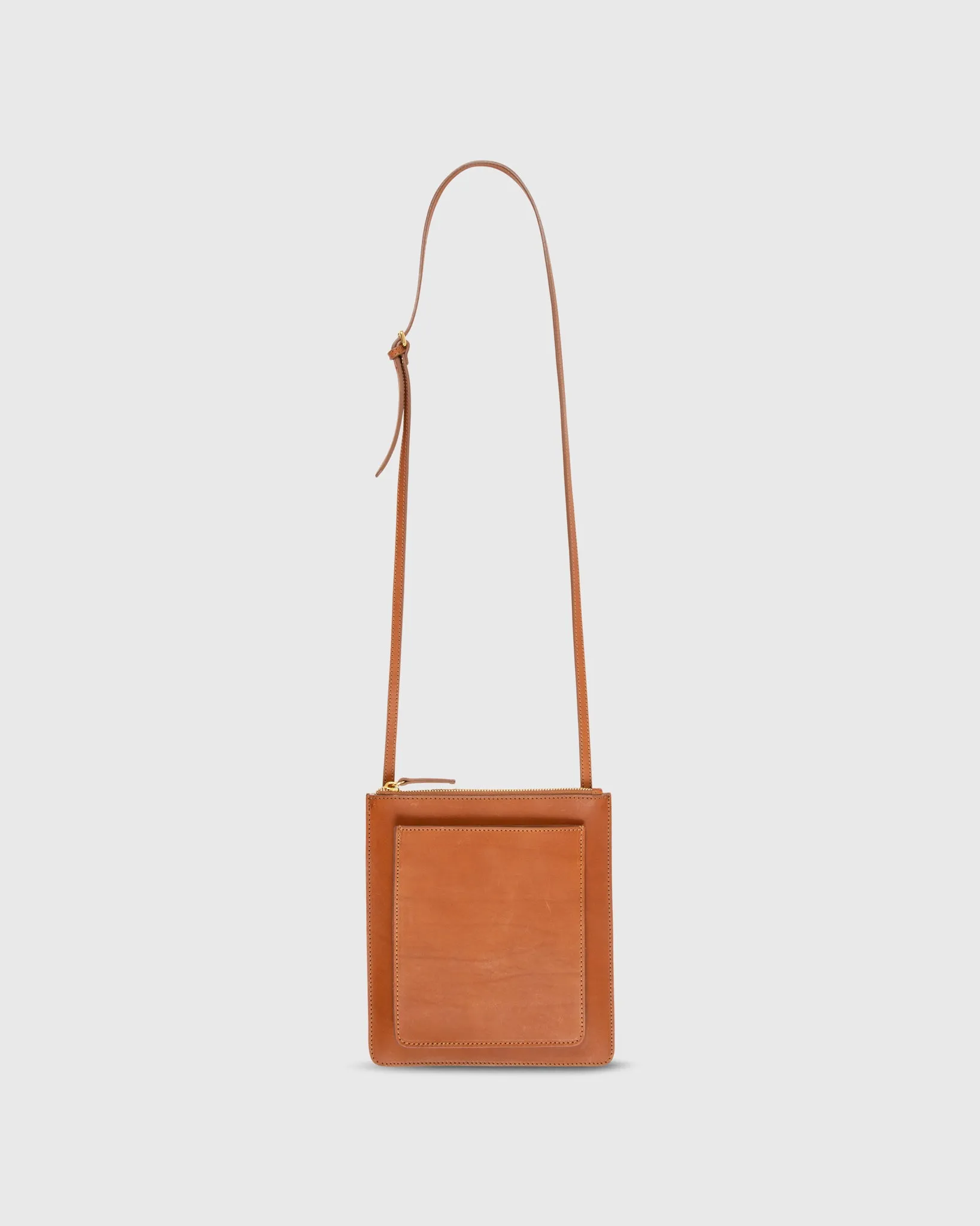 Flat Crossbody Pouch Bag in Natural Leather
