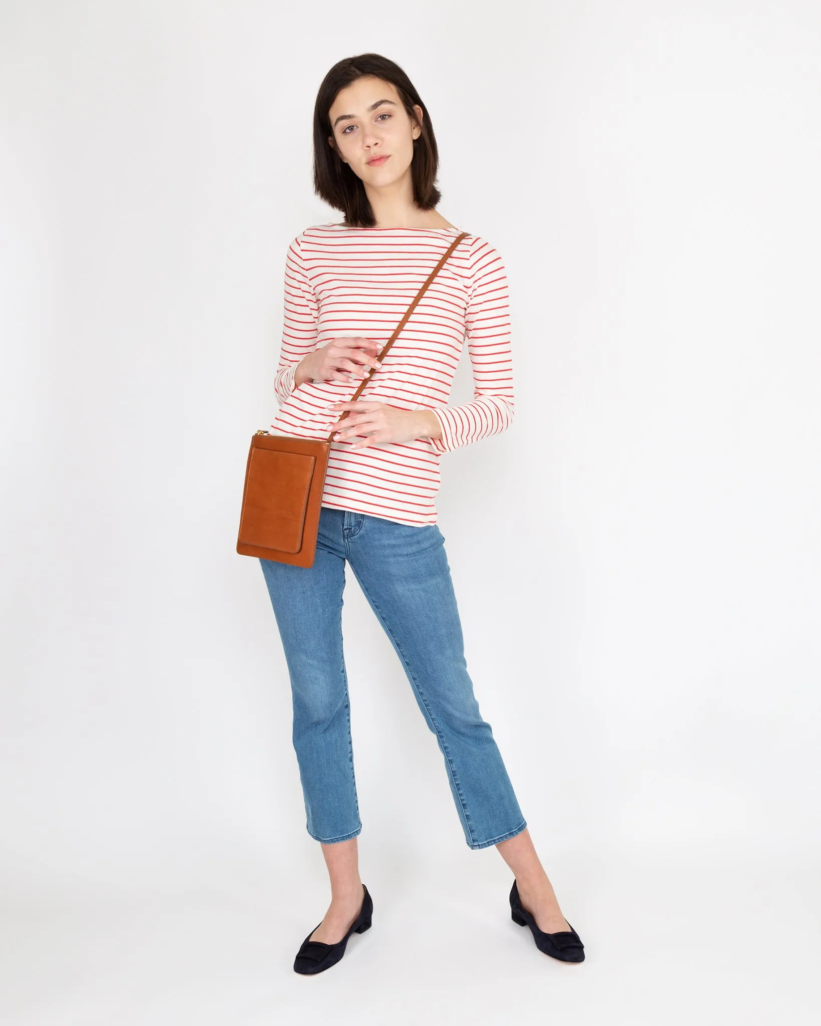 Flat Crossbody Pouch Bag in Natural Leather