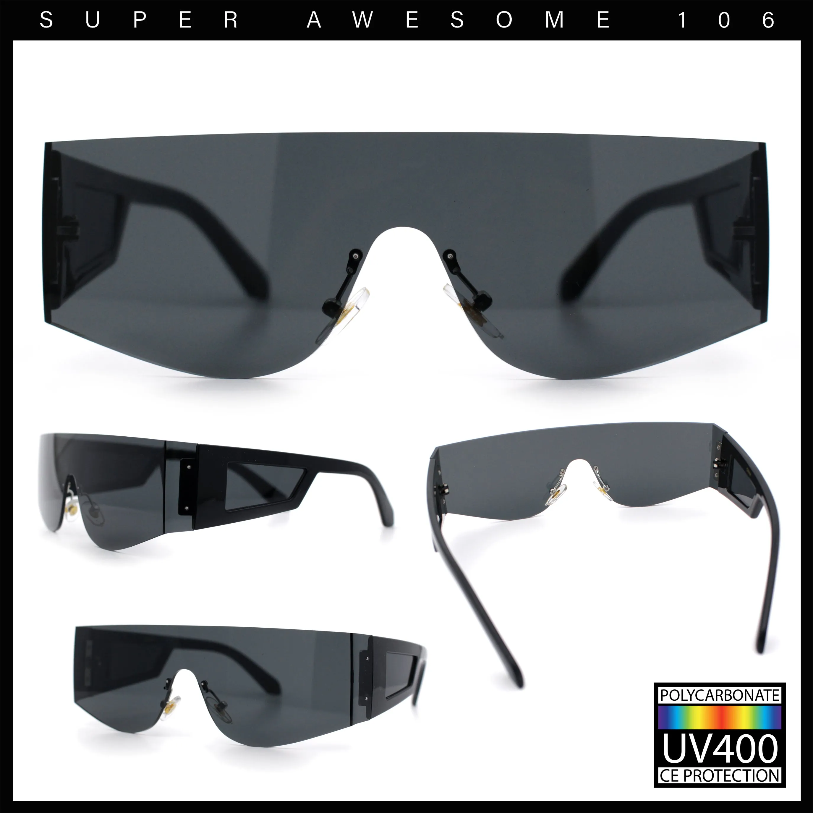 Flat Top Rimless Shield Rectangular 80s Minimalist Sunglasses