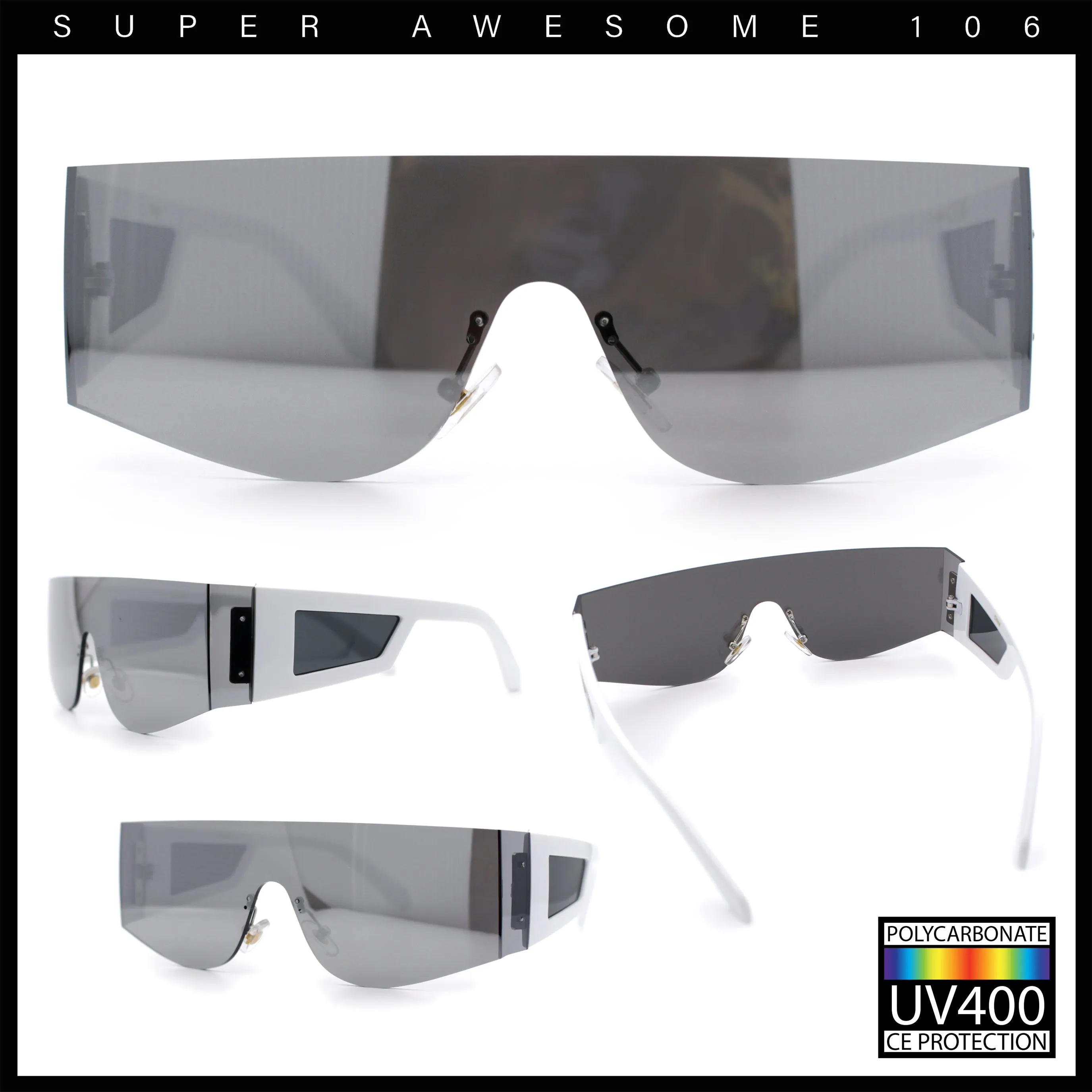 Flat Top Rimless Shield Rectangular 80s Minimalist Sunglasses