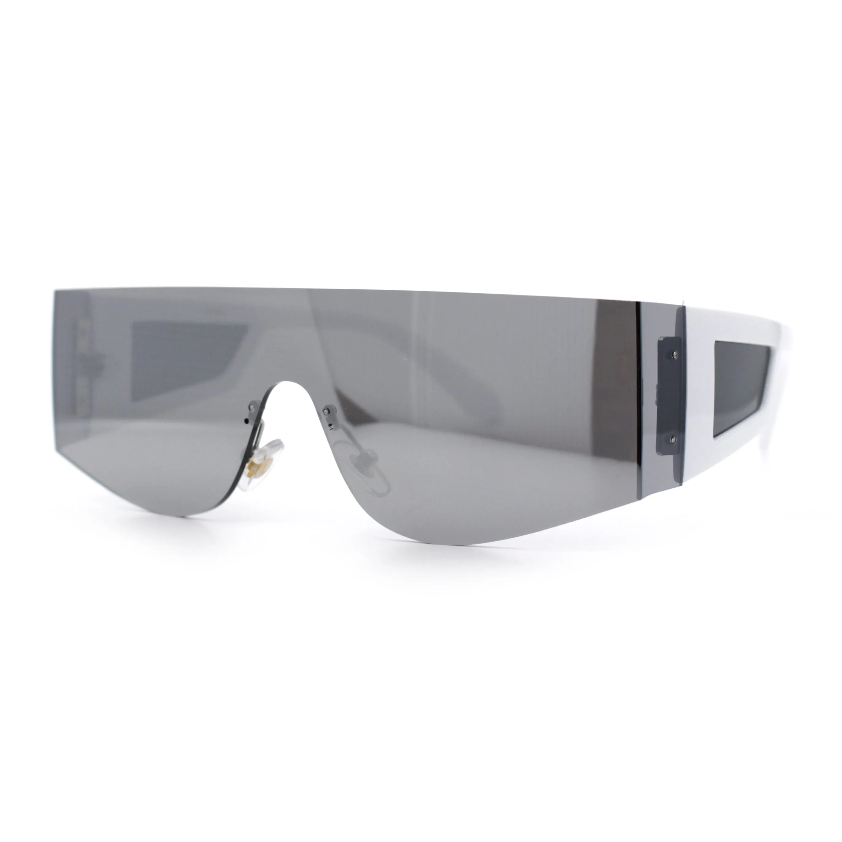 Flat Top Rimless Shield Rectangular 80s Minimalist Sunglasses
