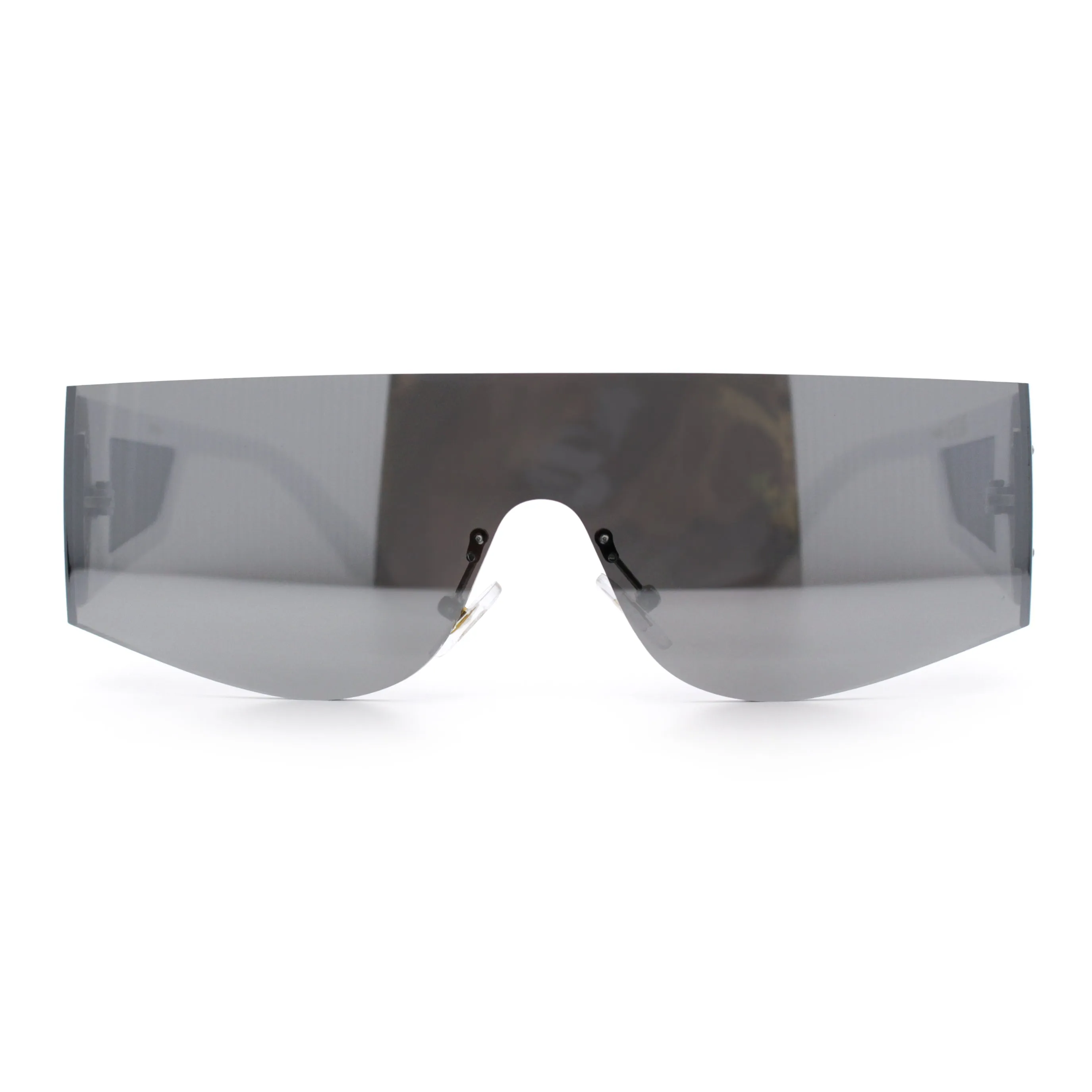 Flat Top Rimless Shield Rectangular 80s Minimalist Sunglasses