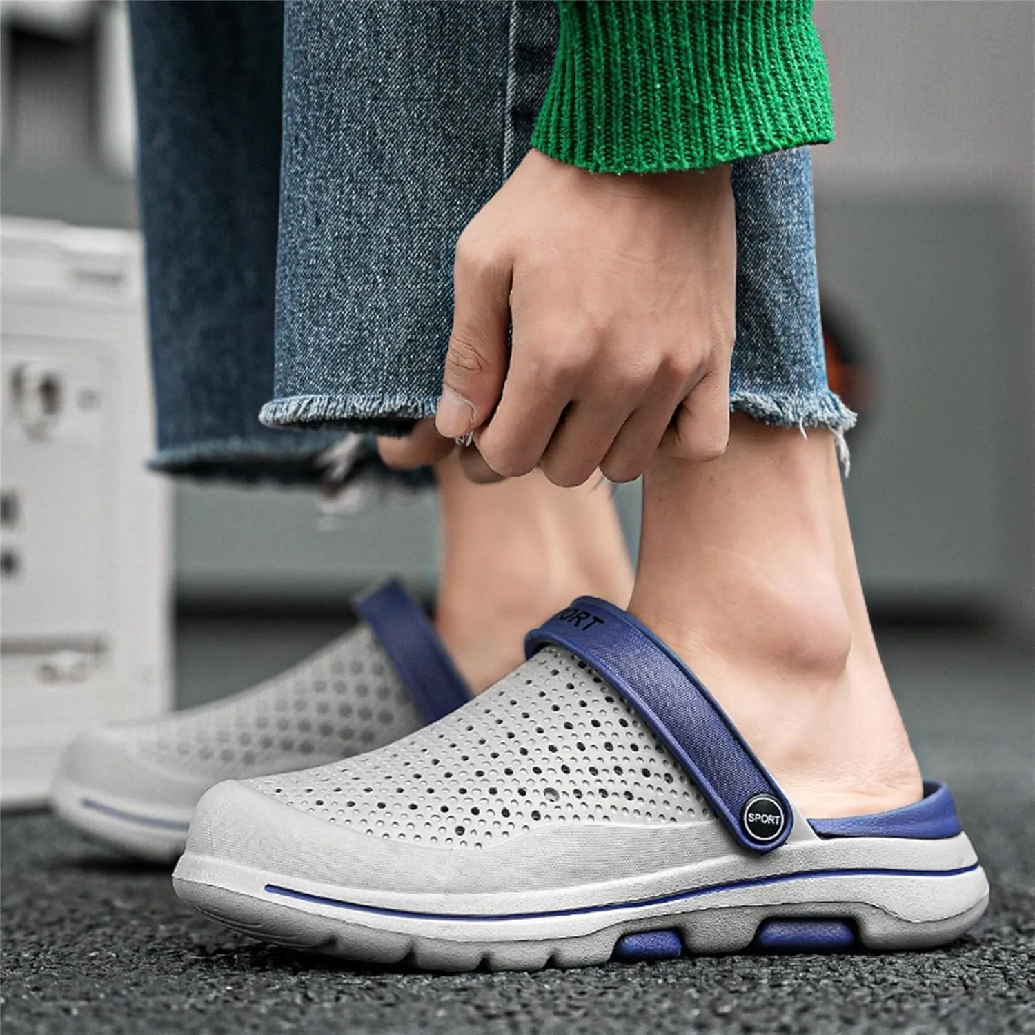 FLIOZY Mens Casual Sandals Breathable Mesh Walking Mules Sneakers Open Back Slip On Shoes Quick-Dry Slippers