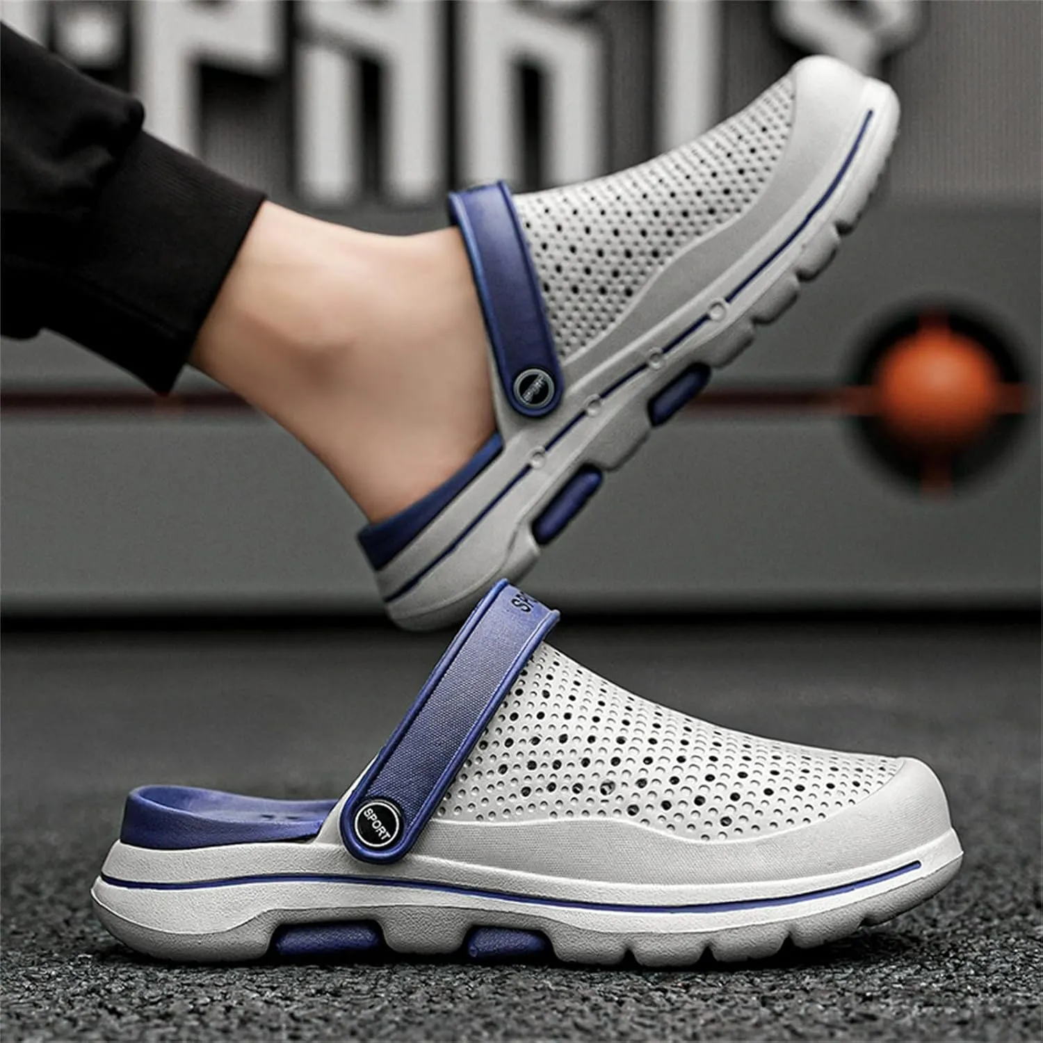 FLIOZY Mens Casual Sandals Breathable Mesh Walking Mules Sneakers Open Back Slip On Shoes Quick-Dry Slippers