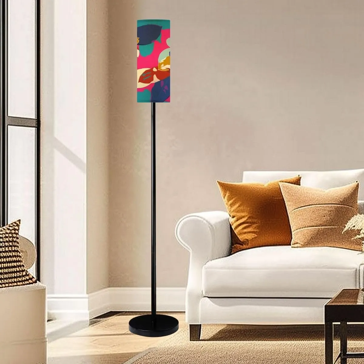 Floor Lamp for Living Room Seamless Pattern Indian Ginger Head Flower Flat Minimal Retro Light Stand Lamp with Remote Control Dimmable LED Tall Lamps for Bedrooms Reading Western Home Decor