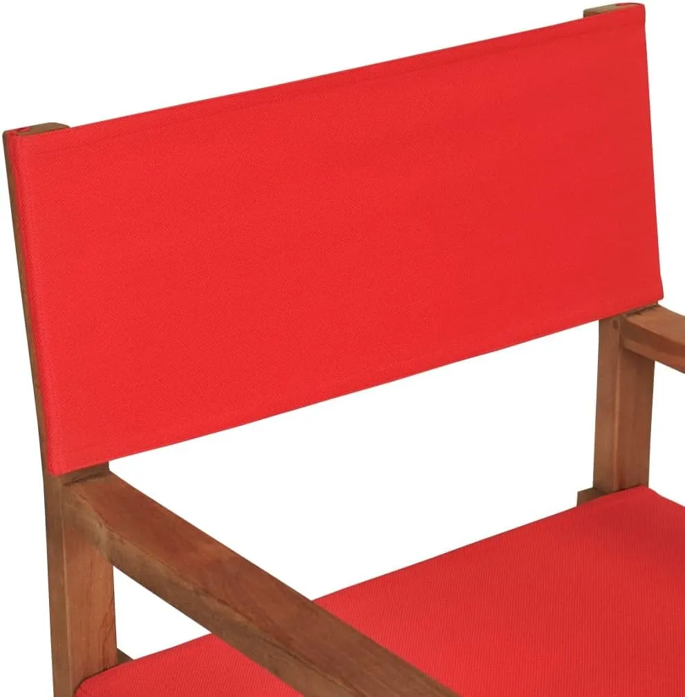 Foldable Teak Wood Director's Chair Red Outdoor Patio Furniture for Camping, Beach, Garden and Balcony Lounge Chair with Armrests