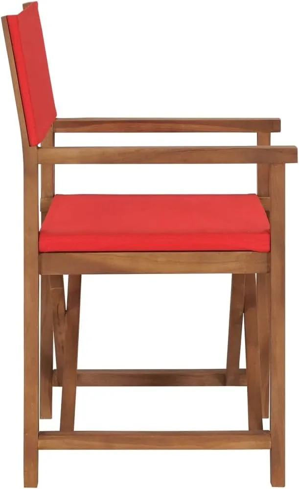 Foldable Teak Wood Director's Chair Red Outdoor Patio Furniture for Camping, Beach, Garden and Balcony Lounge Chair with Armrests