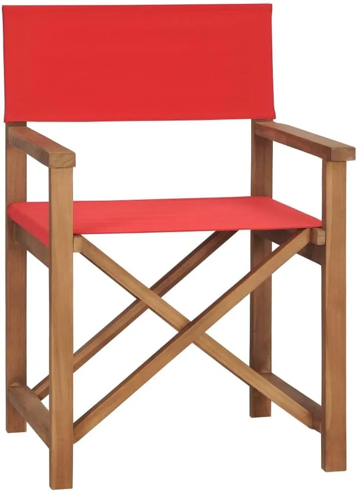 Foldable Teak Wood Director's Chair Red Outdoor Patio Furniture for Camping, Beach, Garden and Balcony Lounge Chair with Armrests