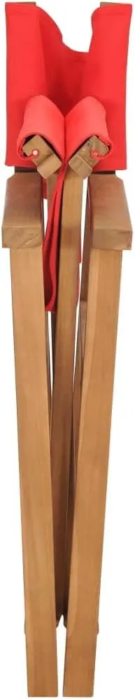 Foldable Teak Wood Director's Chair Red Outdoor Patio Furniture for Camping, Beach, Garden and Balcony Lounge Chair with Armrests