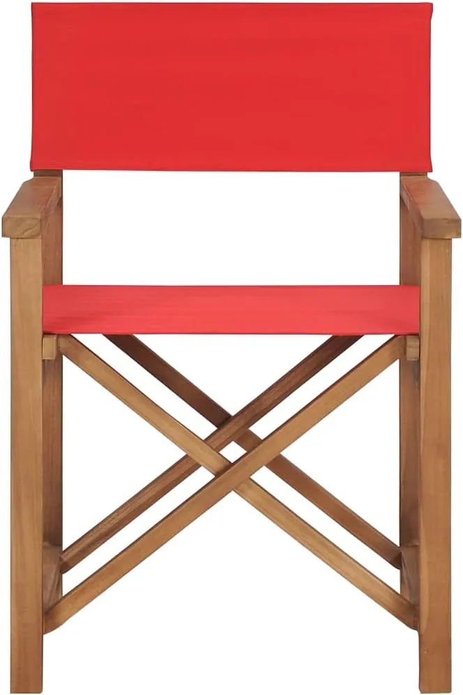Foldable Teak Wood Director's Chair Red Outdoor Patio Furniture for Camping, Beach, Garden and Balcony Lounge Chair with Armrests