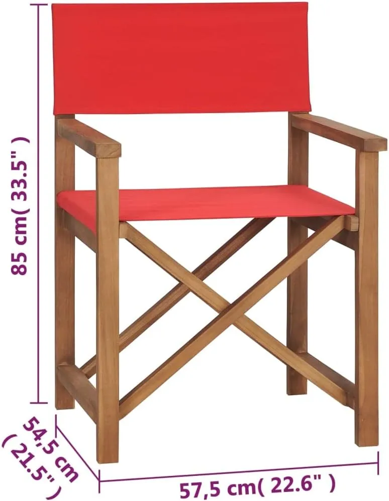 Foldable Teak Wood Director's Chair Red Outdoor Patio Furniture for Camping, Beach, Garden and Balcony Lounge Chair with Armrests