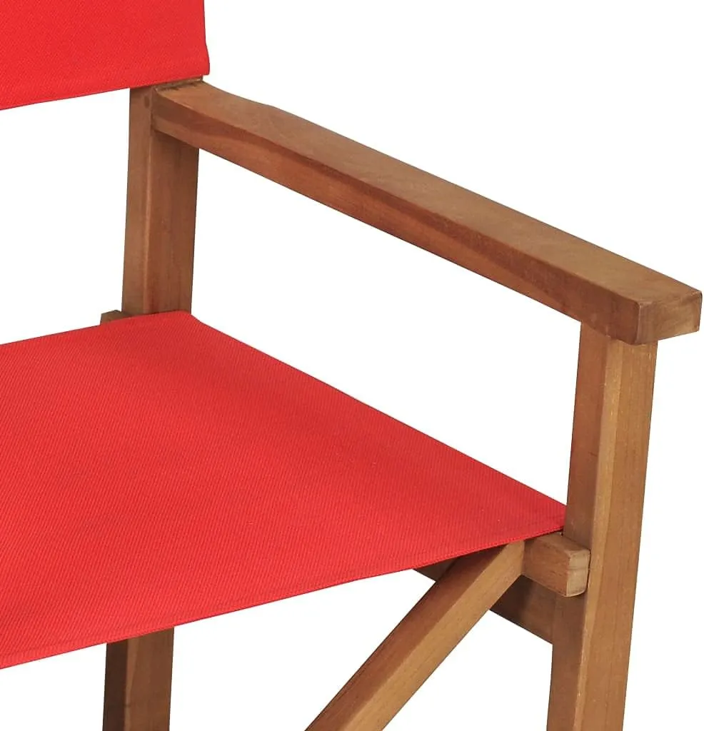 Foldable Teak Wood Director's Chair Red Outdoor Patio Furniture for Camping, Beach, Garden and Balcony Lounge Chair with Armrests