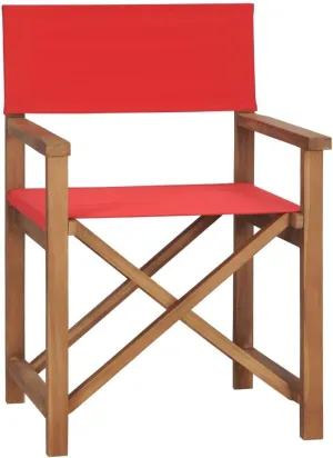 Foldable Teak Wood Director's Chair Red Outdoor Patio Furniture for Camping, Beach, Garden and Balcony Lounge Chair with Armrests