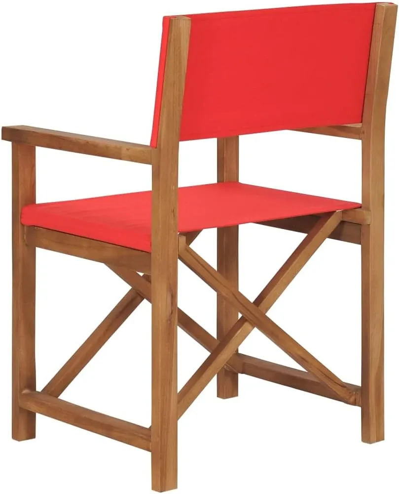 Foldable Teak Wood Director's Chair Red Outdoor Patio Furniture for Camping, Beach, Garden and Balcony Lounge Chair with Armrests