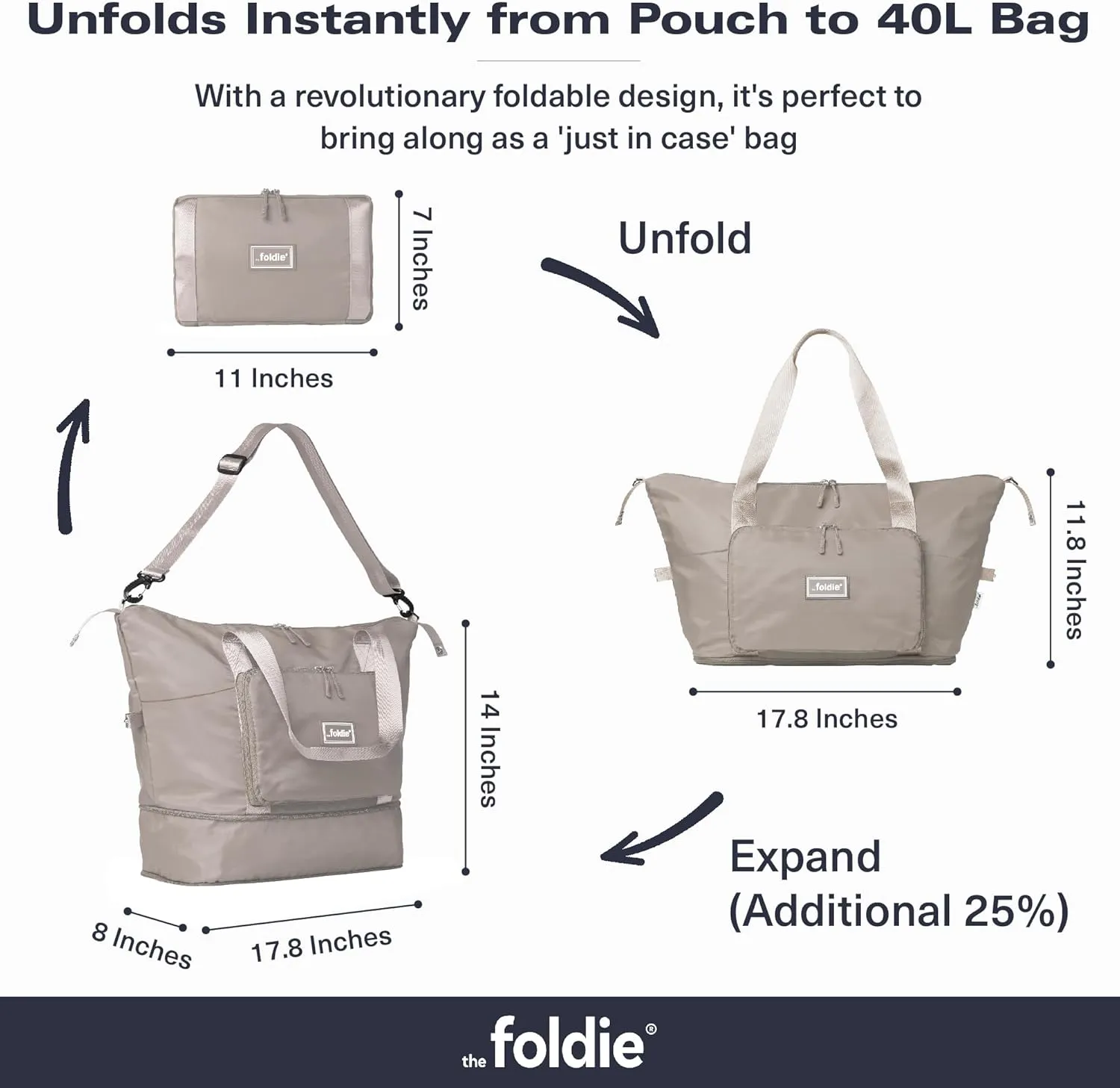 Foldable Travel Tote Bag for Women - 40L Weekender Bag with Multiple Pockets - Carry On Personal Item Travel Bag