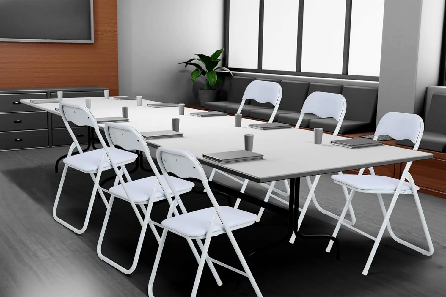 Folding Chairs 4 Pack with Cushion, Outdoor & Indoor Event Portable Metal Folding Chairs with Non-Slip Feet Pads Stackable Chairs, White