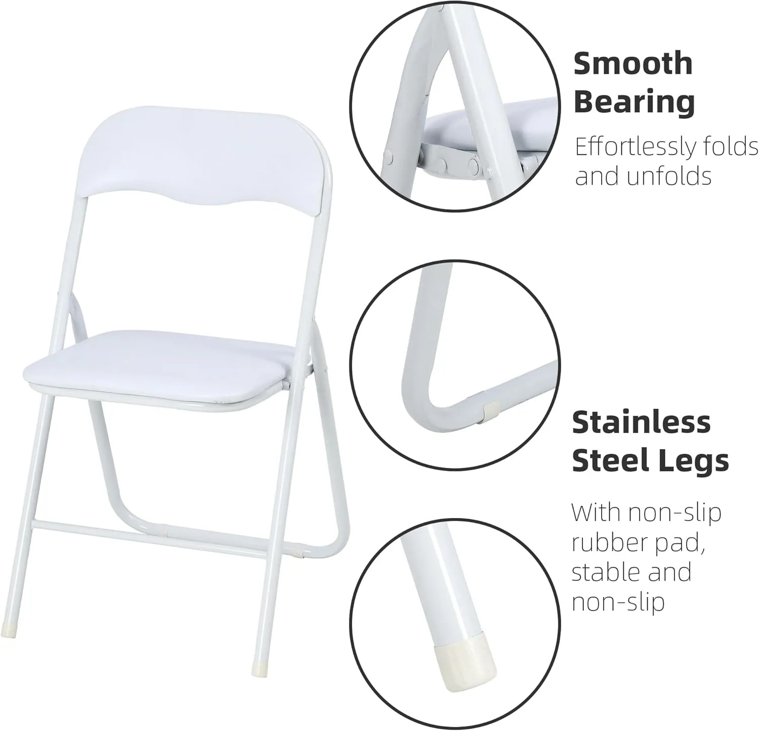 Folding Chairs 4 Pack with Cushion, Outdoor & Indoor Event Portable Metal Folding Chairs with Non-Slip Feet Pads Stackable Chairs, White