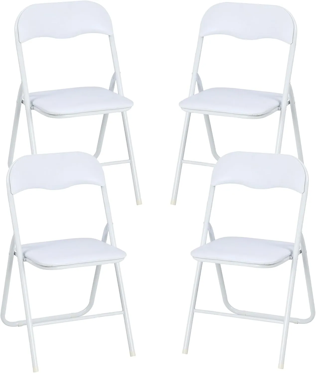 Folding Chairs 4 Pack with Cushion, Outdoor & Indoor Event Portable Metal Folding Chairs with Non-Slip Feet Pads Stackable Chairs, White