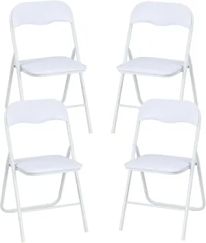 Folding Chairs 4 Pack with Cushion, Outdoor & Indoor Event Portable Metal Folding Chairs with Non-Slip Feet Pads Stackable Chairs, White