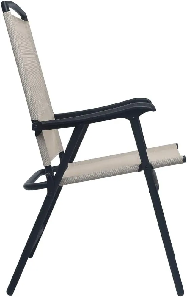 Folding Patio Chairs Set of 2 Cream Textilene Fabric Outdoor Dining Chairs for Patio Garden Pool Beach Camping Foldable Steel Frame