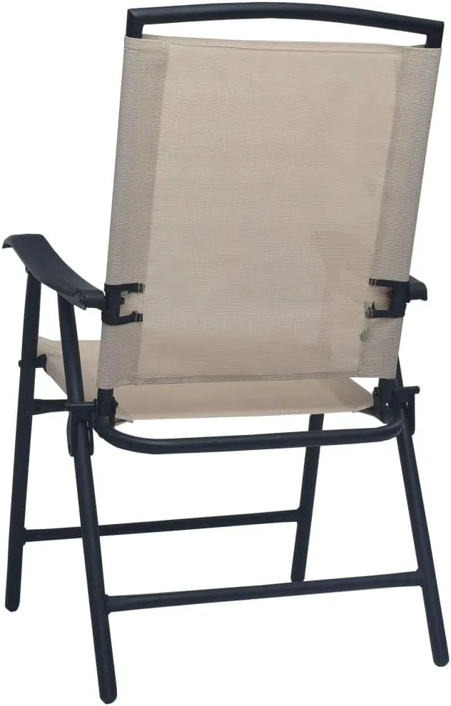 Folding Patio Chairs Set of 2 Cream Textilene Fabric Outdoor Dining Chairs for Patio Garden Pool Beach Camping Foldable Steel Frame