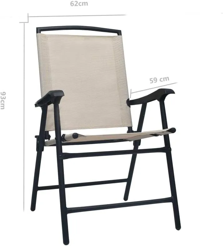 Folding Patio Chairs Set of 2 Cream Textilene Fabric Outdoor Dining Chairs for Patio Garden Pool Beach Camping Foldable Steel Frame