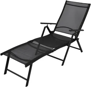 Folding Sun Lounger Chair Aluminum Frame with Textilene Fabric Black 70 Inch Outdoor Recliner 7-Position Adjustable for Poolside Beach Patio Lawn and Camping