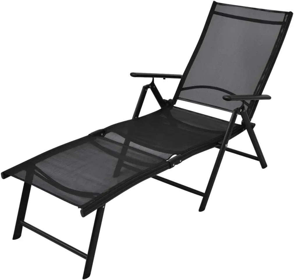 Folding Sun Lounger Chair Aluminum Frame with Textilene Fabric Black 70 Inch Outdoor Recliner 7-Position Adjustable for Poolside Beach Patio Lawn and Camping