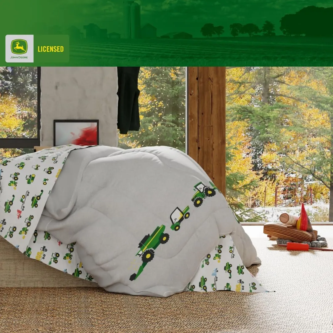 Franco Kids John Deere Farm Equipment Bedding 4 Piece Super Soft Reversible Comforter and Sheet Set, Twin, (Officially Licensed Product)