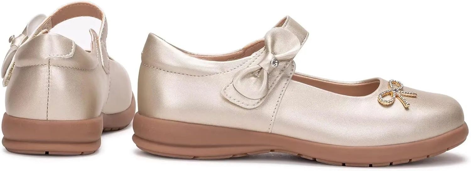 Frank Mully Girls Mary Jane Shoes Side Rhinestone Bow Flat for Wedding/Party/School Shoes for Toddler/Little Kid/Big Kid