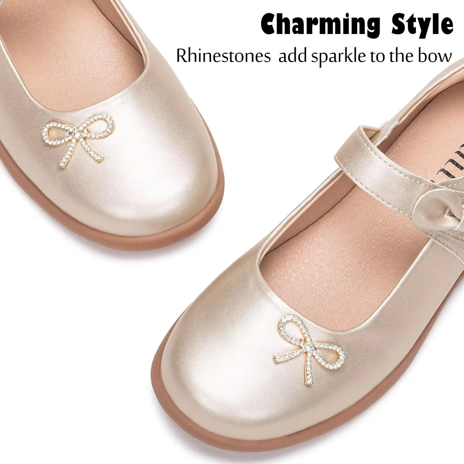 Frank Mully Girls Mary Jane Shoes Side Rhinestone Bow Flat for Wedding/Party/School Shoes for Toddler/Little Kid/Big Kid
