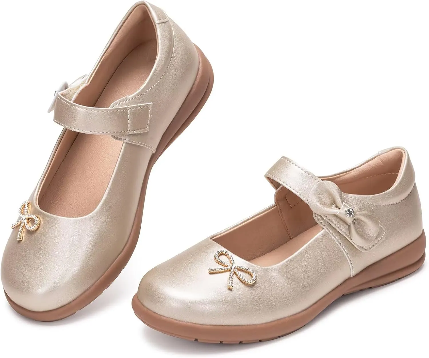 Frank Mully Girls Mary Jane Shoes Side Rhinestone Bow Flat for Wedding/Party/School Shoes for Toddler/Little Kid/Big Kid