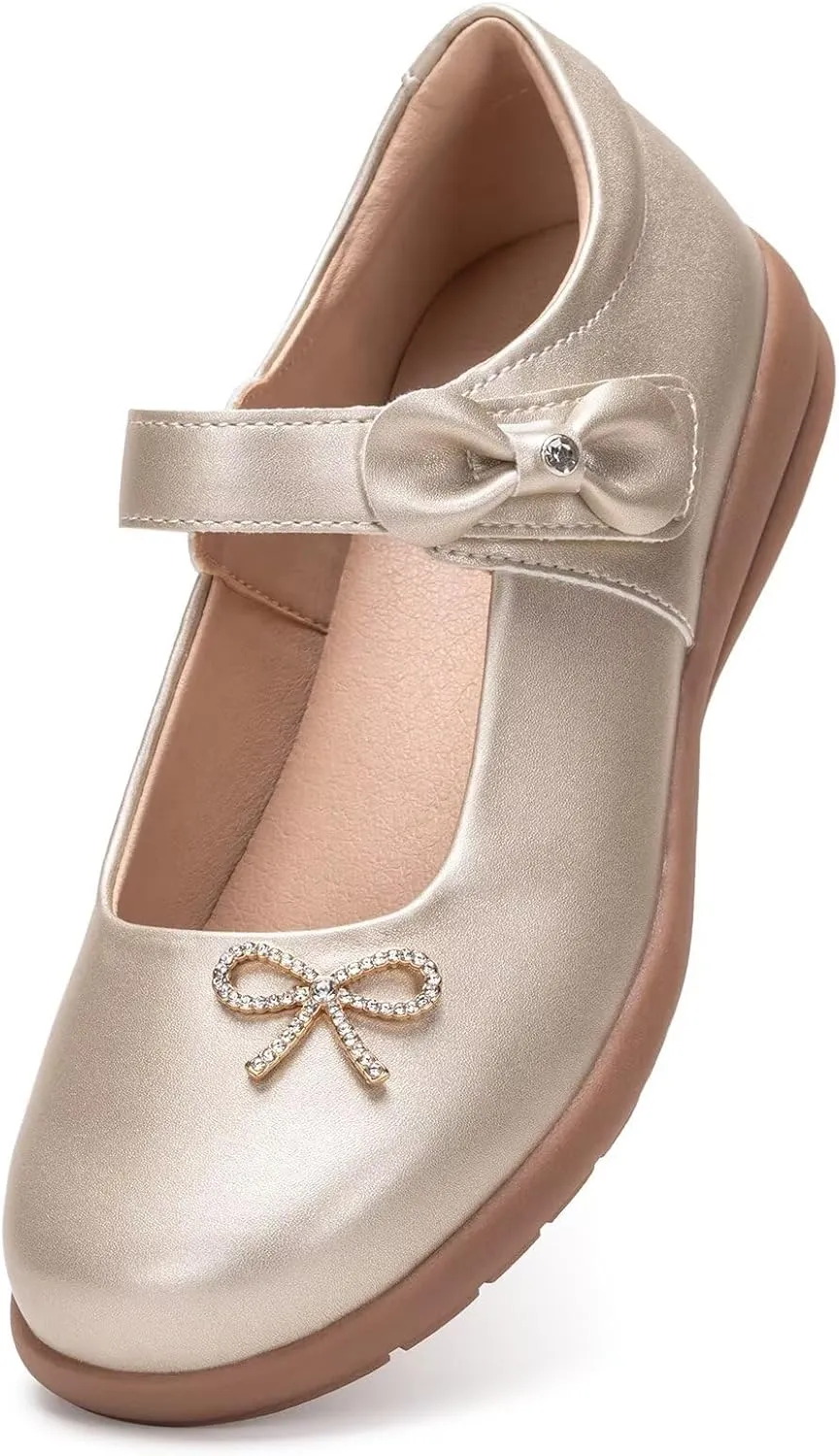 Frank Mully Girls Mary Jane Shoes Side Rhinestone Bow Flat for Wedding/Party/School Shoes for Toddler/Little Kid/Big Kid