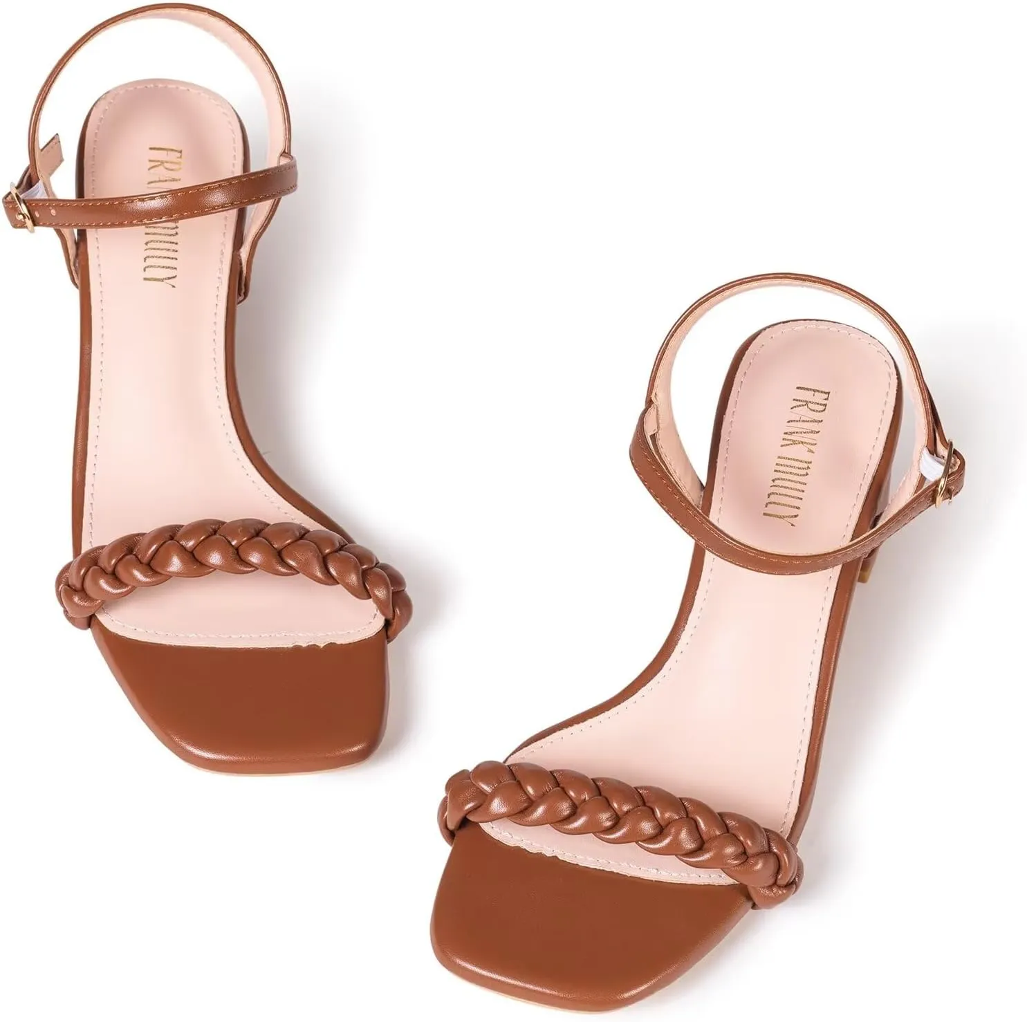 Frank Mully Women's Braided Sandal Heels Ankle Strap Comfortable Blocked Heeled Sandals Square Open Toe Cute Prom Pump Sandals Shoes