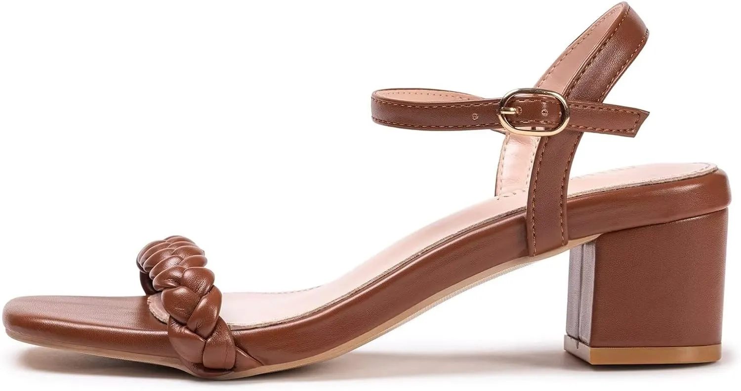 Frank Mully Women's Braided Sandal Heels Ankle Strap Comfortable Blocked Heeled Sandals Square Open Toe Cute Prom Pump Sandals Shoes