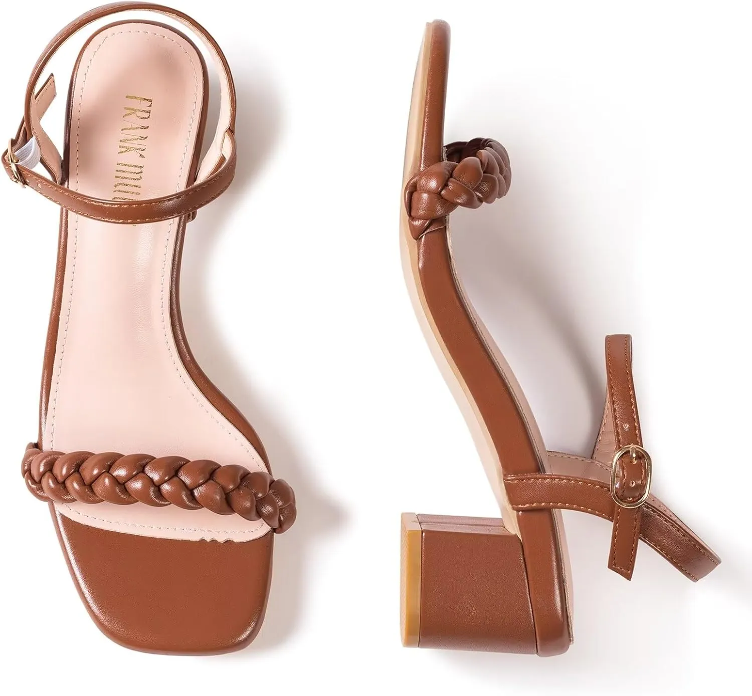 Frank Mully Women's Braided Sandal Heels Ankle Strap Comfortable Blocked Heeled Sandals Square Open Toe Cute Prom Pump Sandals Shoes