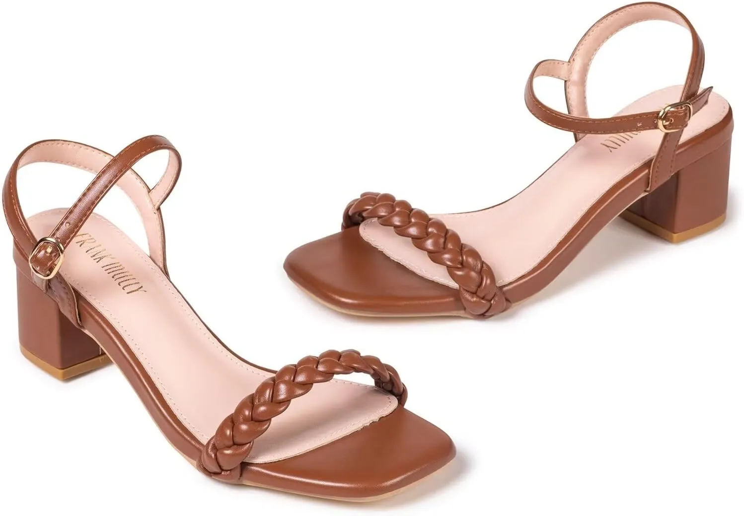 Frank Mully Women's Braided Sandal Heels Ankle Strap Comfortable Blocked Heeled Sandals Square Open Toe Cute Prom Pump Sandals Shoes