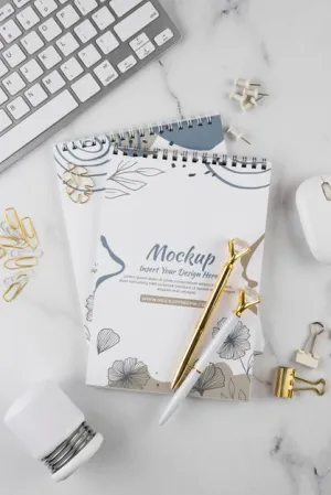 Free Flat Lay Of Elegant And Minimal Desk Psd
