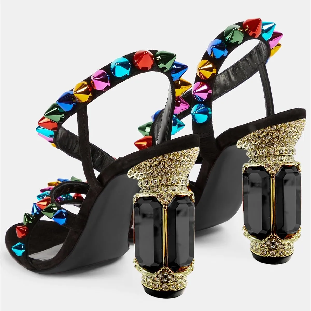 FSJ Women Open Toe Studs Strap Chunky High Heeled Sandals Studded Rivets Slingbacks Sexy Comfort Strappy Spiky Summer Daily Wear Evening Shoes Size 4-16 US