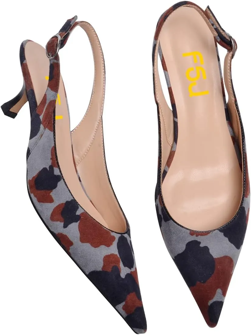 FSJ Women's Mid Kitten Heel Slingback Sandal Pointy Toe Sexy Pumps Comfortable Dress Party Walking Shoes Size 4-15 US