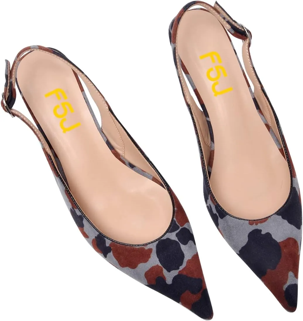 FSJ Women's Mid Kitten Heel Slingback Sandal Pointy Toe Sexy Pumps Comfortable Dress Party Walking Shoes Size 4-15 US