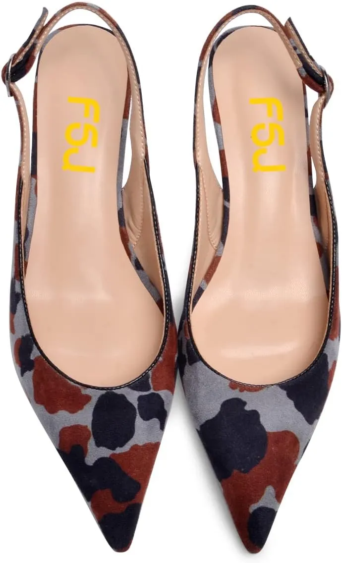 FSJ Women's Mid Kitten Heel Slingback Sandal Pointy Toe Sexy Pumps Comfortable Dress Party Walking Shoes Size 4-15 US