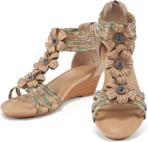 FUDYNMALC Sandals Womens Wedge Shoes: Comfortable Dressy Wedges Sandal with Zipper Summer Gladiator Sandals Open Toe